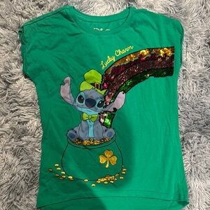 Disney Green and Gold Short Sleeve Tee with Stitch Design
